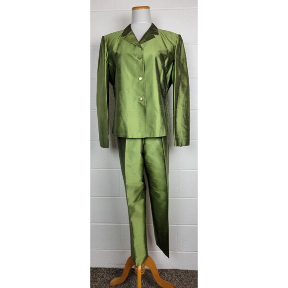 Talbots Womens Green Silk Pant Suit 14/16 - Picture 2 of 14